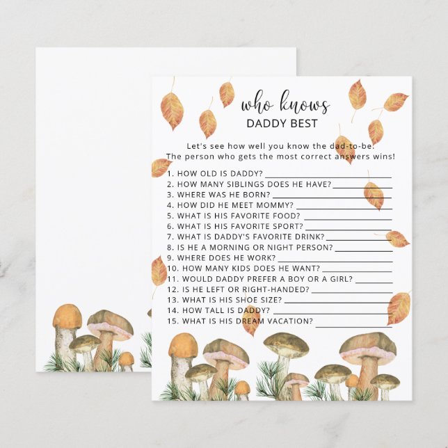 Bos paddenstoelen - Wie kent DADDY het best (Voorkant / Achterkant)