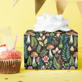 Bos Paddestoel Varen Patroon Zwarte Achtergrond Cadeaupapier