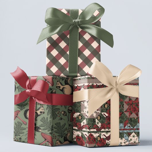 Bos Patchwork Kerst Inpakpapier Set Vel