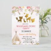 Bos picknickfeest uitnodiging (Staand voorkant)