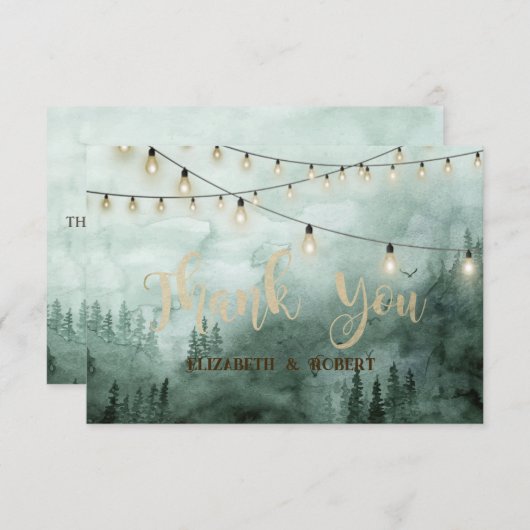 Bos, Pijnbomen, String Lichten Groen Bedankkaart (Voorkant / Achterkant)