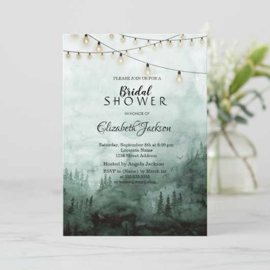 Bos, Pijnbomen, String Lichten Groen Kaart (Staand voorkant)