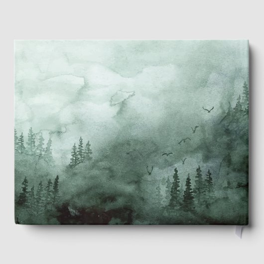 Bos, Pijnbomen, String Lights Green Wedding Gastenboek (Achterkant)