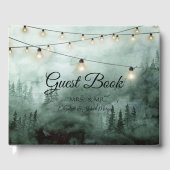 Bos, Pijnbomen, String Lights Green Wedding Gastenboek (Voorkant)
