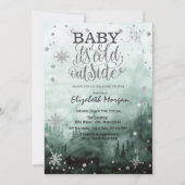 Bos, Pijnbomen, String Lights Groen Baby shower Kaart (Voorkant)