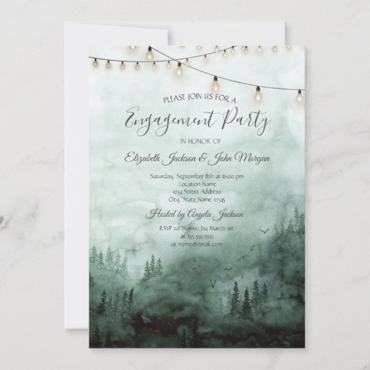 Bos, Pijnbomen, String Lights Groen Verloving Kaart (Voorkant)