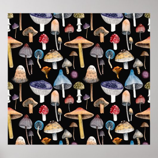 Bos planten: waterverf paddenstoelen, bladeren pat poster (Voorkant)