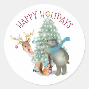 Bos Rendier Beer Boom Kerstmis Envelopezegels Ronde Sticker