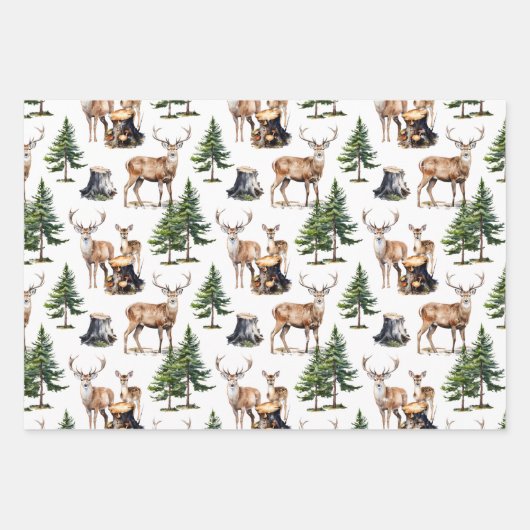 Bos rendieren familie foerageren door het bos inpakpapier vel (Voorkant 3)