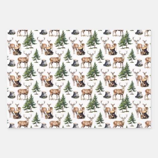 Bos rendieren familie foerageren door het bos inpakpapier vel (Voorkant 2)