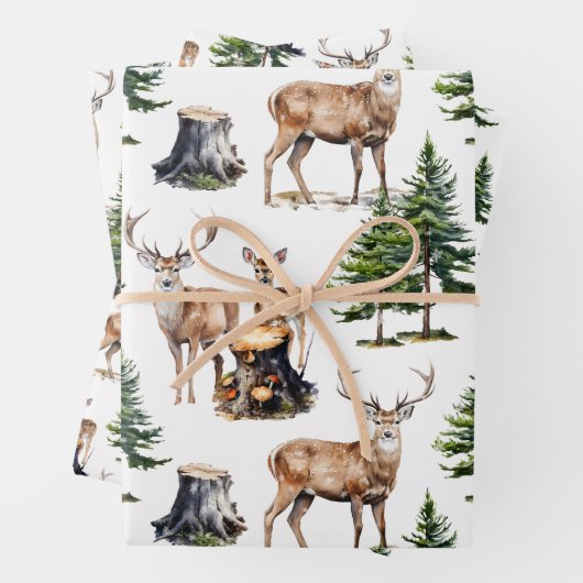 Bos rendieren familie foerageren door het bos inpakpapier vel (In situ)