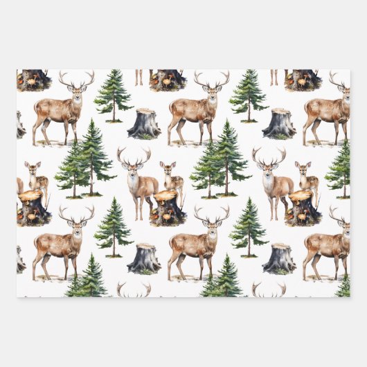 Bos rendieren familie foerageren door het bos inpakpapier vel (Voorkant)