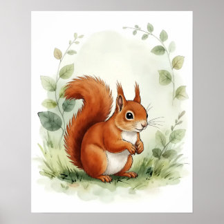 Bos Rode Eekhoorn Muur Kunst Natuur Poster