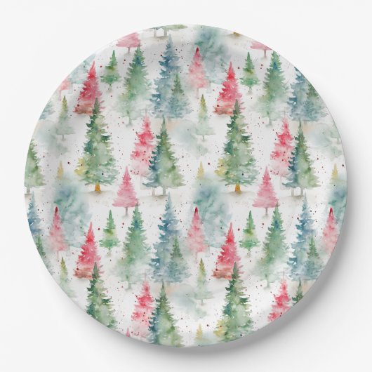 Bos, Rode Groene Dennenbomen Feestdag Papieren Bordje (Voorkant)