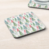 Bos, rode groene dennenbomen vakantie bier onderzetter (Linkerzijde)