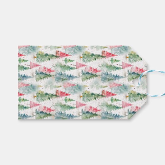 Bos, rode groene dennenbomen vakantie cadeaulabel (Voorkant (Horizontaal))