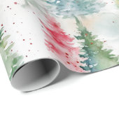 Bos, rode groene dennenbomen vakantie cadeaupapier (Rol Hoek)