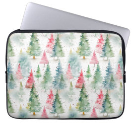 Bos, rode groene dennenbomen vakantie laptop sleeve