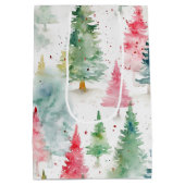 Bos, rode groene dennenbomen vakantie medium cadeauzakje (Achterkant)