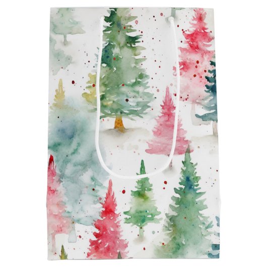 Bos, rode groene dennenbomen vakantie medium cadeauzakje (Achterkant)