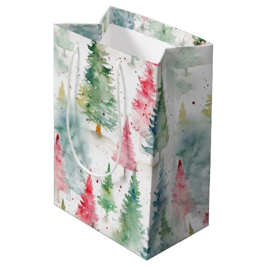Bos, rode groene dennenbomen vakantie medium cadeauzakje (Achterkant Gekanteld)