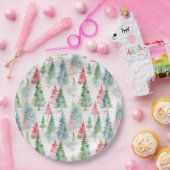 Bos, rode groene dennenbomen vakantie papieren bordje (Feest)