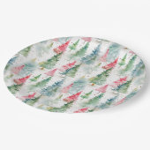 Bos, rode groene dennenbomen vakantie papieren bordje (Gekanteld)