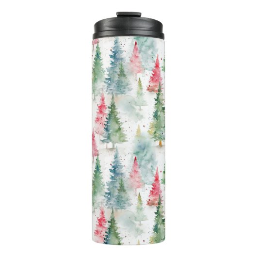 Bos, rode groene dennenbomen vakantie thermosbeker (Voorkant)