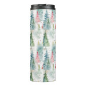 Bos, rode groene dennenbomen vakantie thermosbeker (Achterkant)