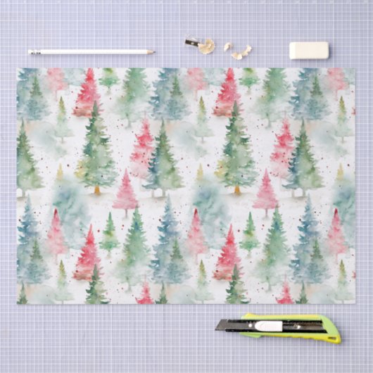 Bos, rode groene dennenbomen vakantie tissuepapier (Craft)