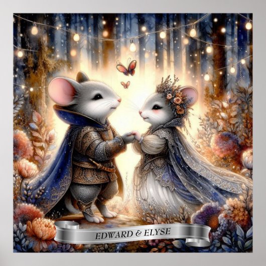 Bos Romance Mouse Paar Bruiloft Gepersonaliseerd Poster (Voorkant)