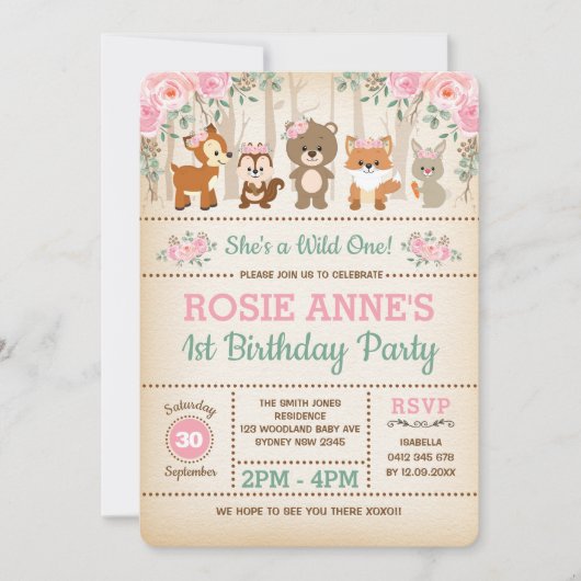  bos Roze Roses Wild Eén eerste verjaardag Kaart (Voorkant)