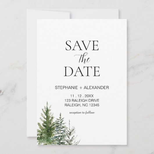 Bos Save the Date Winter Kerstbruiloft Kaart (Voorkant)