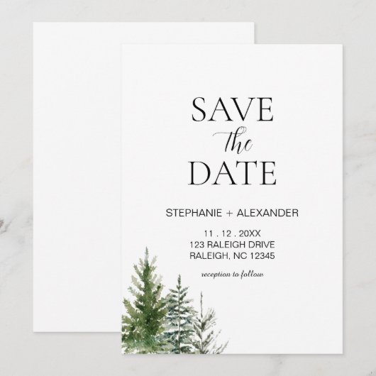 Bos Save the Date Winter Kerstbruiloft Kaart (Voorkant / Achterkant)