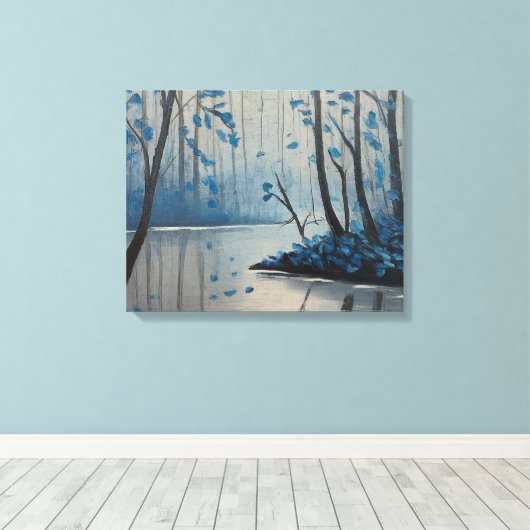 Bos Serenity Blue Forest Vijver Landschap Canvas Afdruk (Insitu (Houten vloer))
