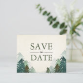 Bos Sla de Datum Op Postkaart Elegante Pijnboom Wi Aankondigingskaart (Staand voorkant)