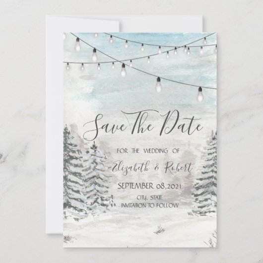 Bos, Sneeuw, Bos Kerstverlichting Save The Date (Voorkant)
