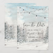 Bos, Sneeuw, Bos Kerstverlichting Save The Date (Voorkant / Achterkant)