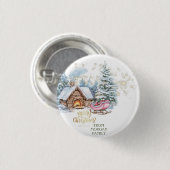 Bos Sneeuw Huis Slede Ronde Button 3,2 Cm (Voorkant /achterkant)