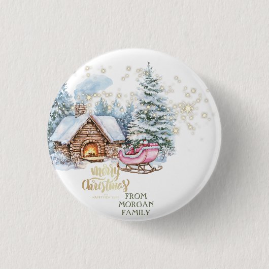 Bos Sneeuw Huis Slede Ronde Button 3,2 Cm (Voorkant)