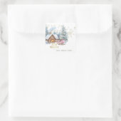 Bos Sneeuw Huis Slede Vierkante Sticker (Tas)
