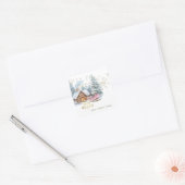 Bos Sneeuw Huis Slede Vierkante Sticker (Envelop)