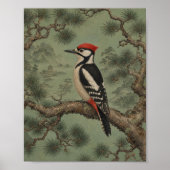 Bos Specht Pijnboom Chinoiserie Poster (Voorkant)