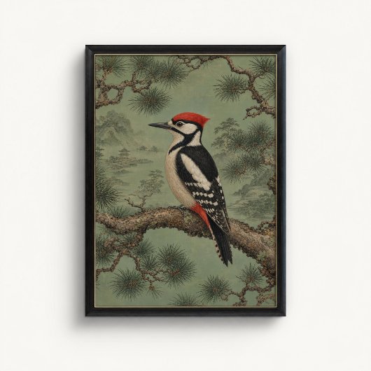 Bos Specht Pijnboom Chinoiserie Poster