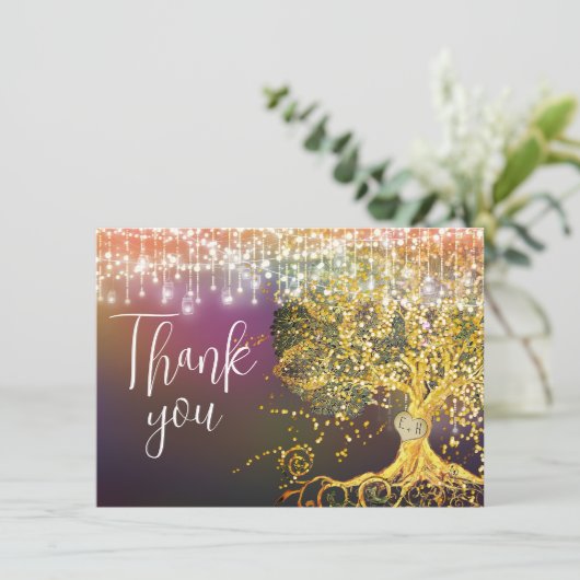 Bos sprookje Paarse gouden bruiloft Bedankkaart (Staand voorkant)