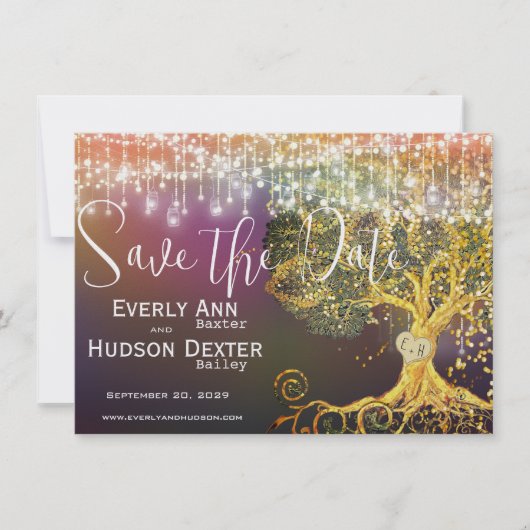 Bos Sprookje Paarse Gouden Bruiloft Save the Date Kaart (Voorkant)