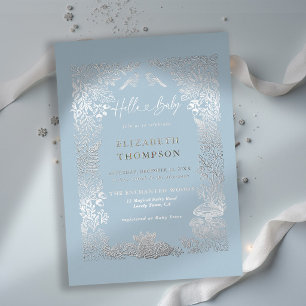 Bos Sprookjesboek Winter Woud Ijs Baby Shower Folie Uitnodiging
