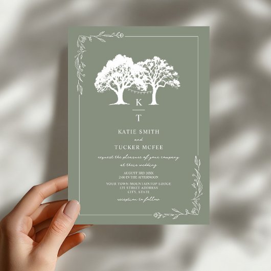Bos String Licht Monogram Salie Groen Huwelijk Kaart