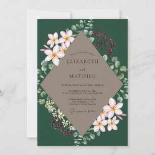Bos Taupe Plumeria Eucalyptus Bruiloft Kaart