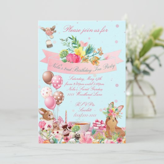 Bos-thee feest uitnodigingen, Dieren thee feest Kaart (Staand voorkant)